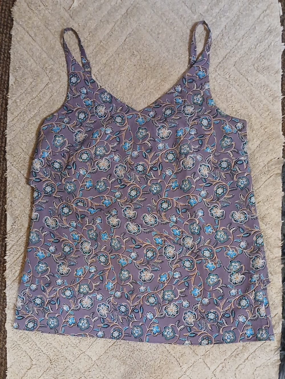 CAbi Lavender Floral V-Neck Spaghetti Strap Cami